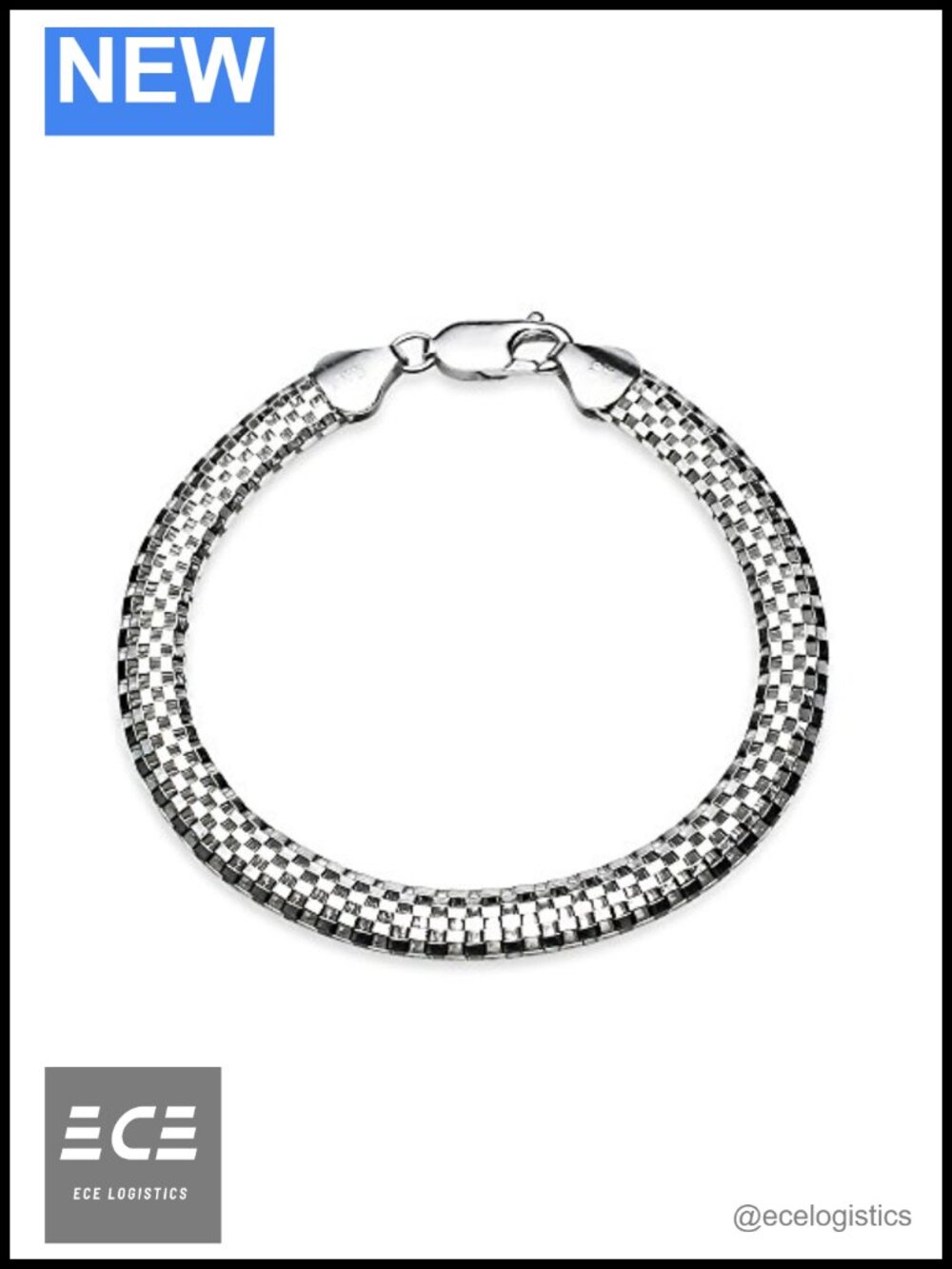 Sterling Silver High Polished Mesh Chain Bracelet 7.25 Inches